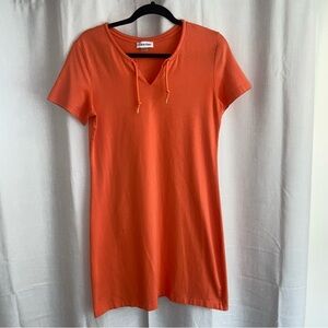 Calvin Klein T shirt dress, v-neck, orange mid length, medium